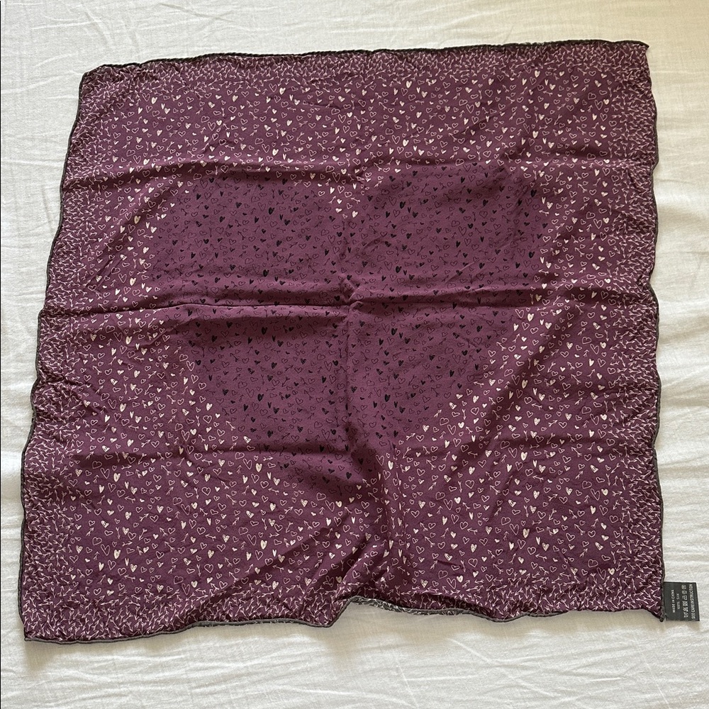 New Silk reversible square 23.5inch Purple Gray Heart Patterned Scarf